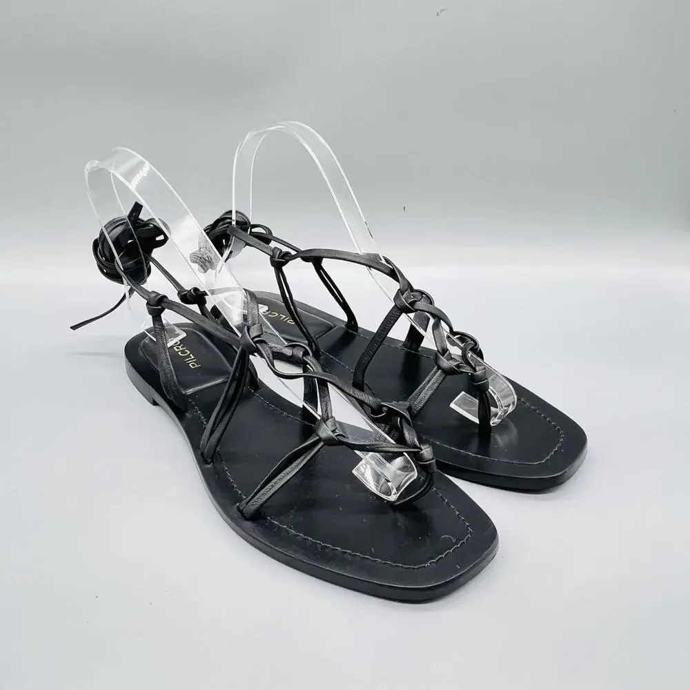 Pilcro Anthropologie Sandals Women 7 Black Leather Lace Up Ankle Wrap Gladiator